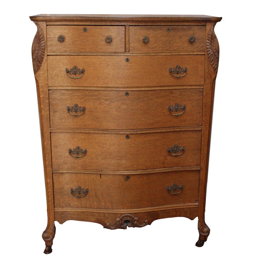 Circa 1900 Curved Golden Oak Chest of Drawers