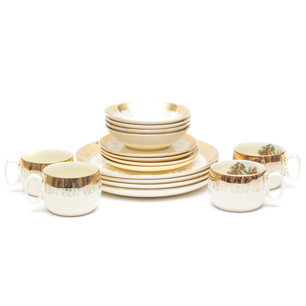 Vintage 22K Gold-Crested Tableware by Sabin
