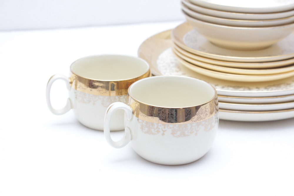 Vintage 22K Gold-Crested Tableware by Sabin