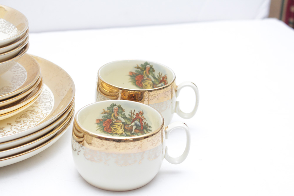 Vintage 22K Gold-Crested Tableware by Sabin