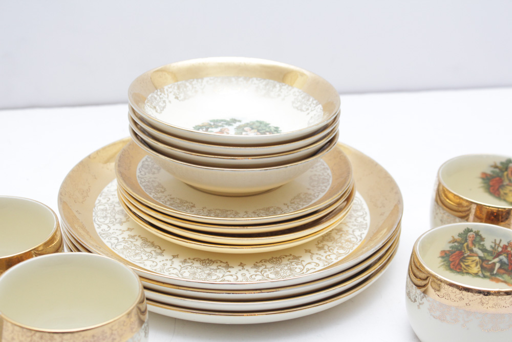 Vintage 22K Gold-Crested Tableware by Sabin