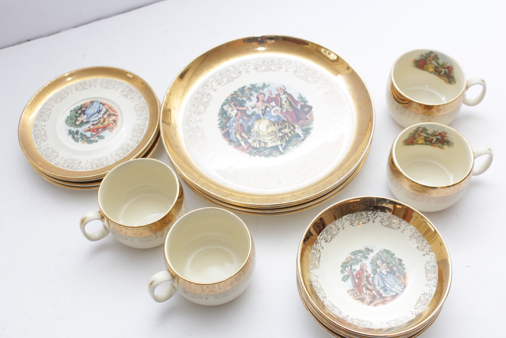 Vintage 22K Gold-Crested Tableware by Sabin