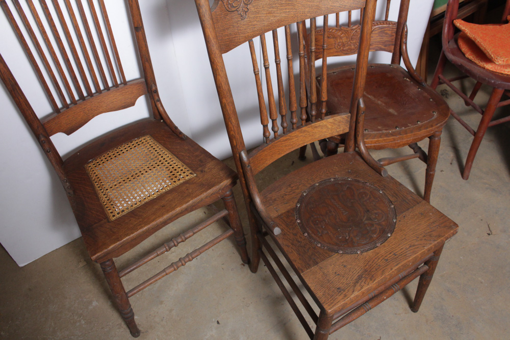 Three Vintage Oak Spindle Back Chairs