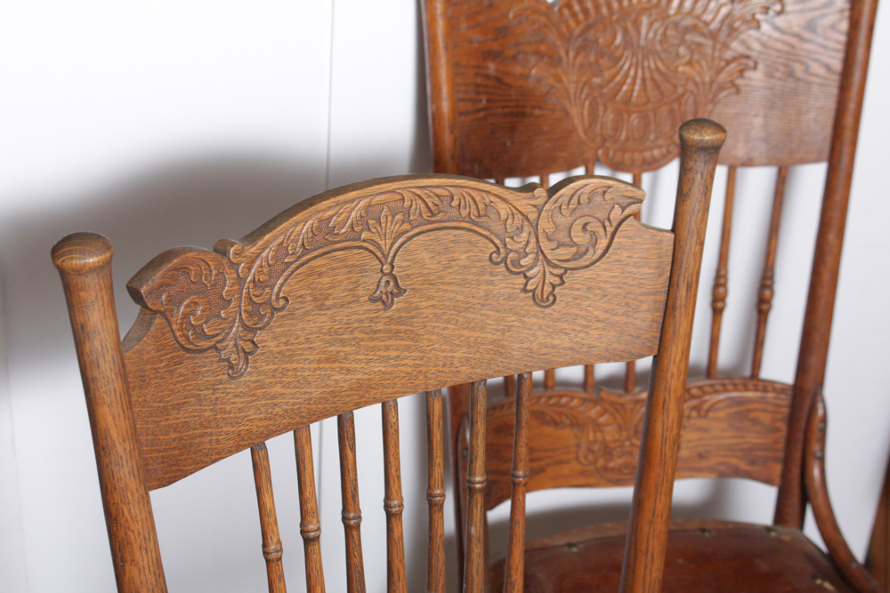 Three Vintage Oak Spindle Back Chairs
