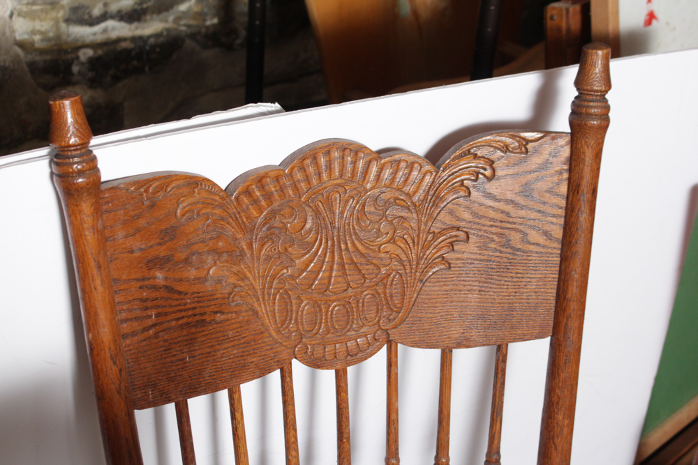Three Vintage Oak Spindle Back Chairs