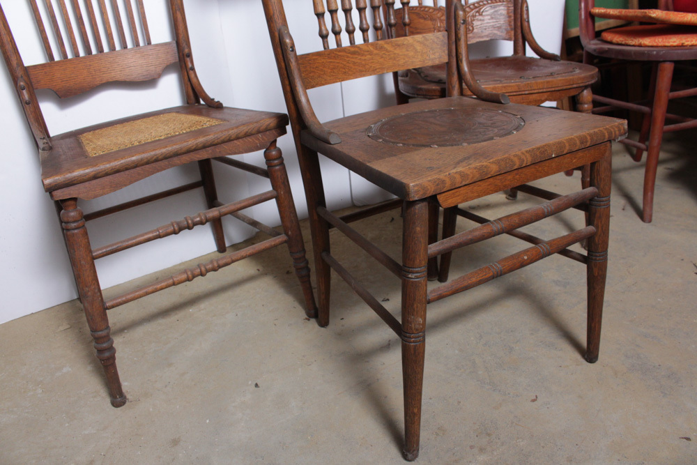 Three Vintage Oak Spindle Back Chairs