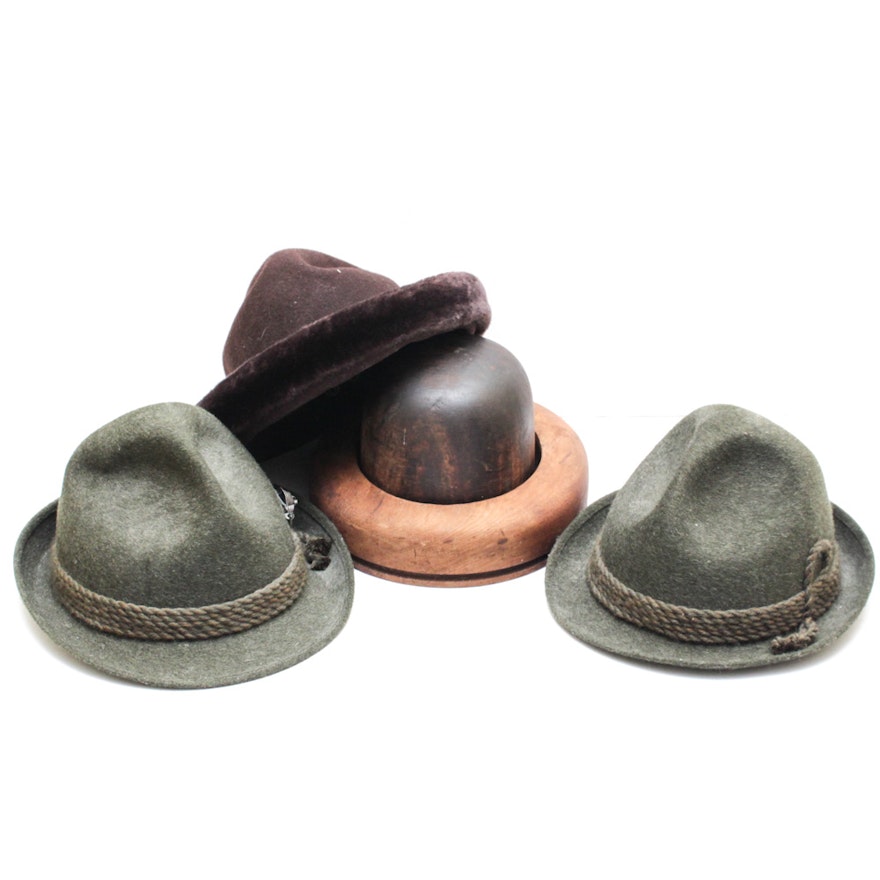 Vintage Alpine and Bowler Hats with Hat Form