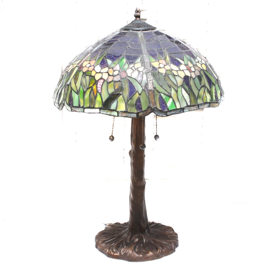 Faux Stained Glass and Bronze Table Lamp