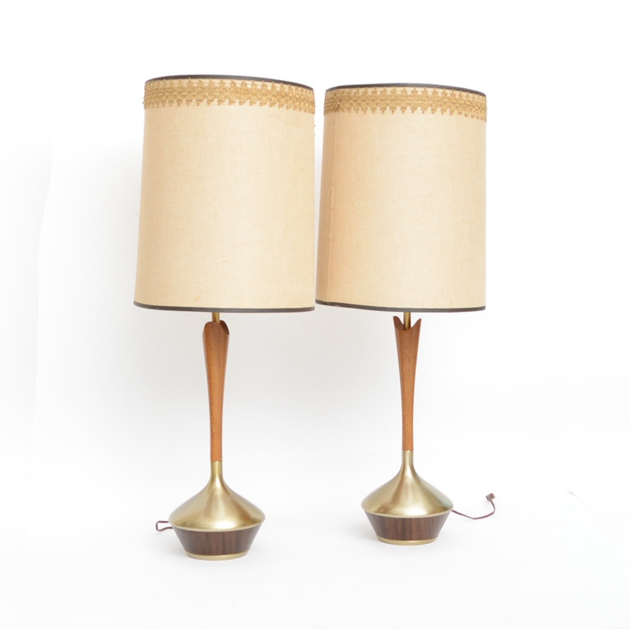 Pair of Teak and Walnut Mid Century Modern Buffet Lamps