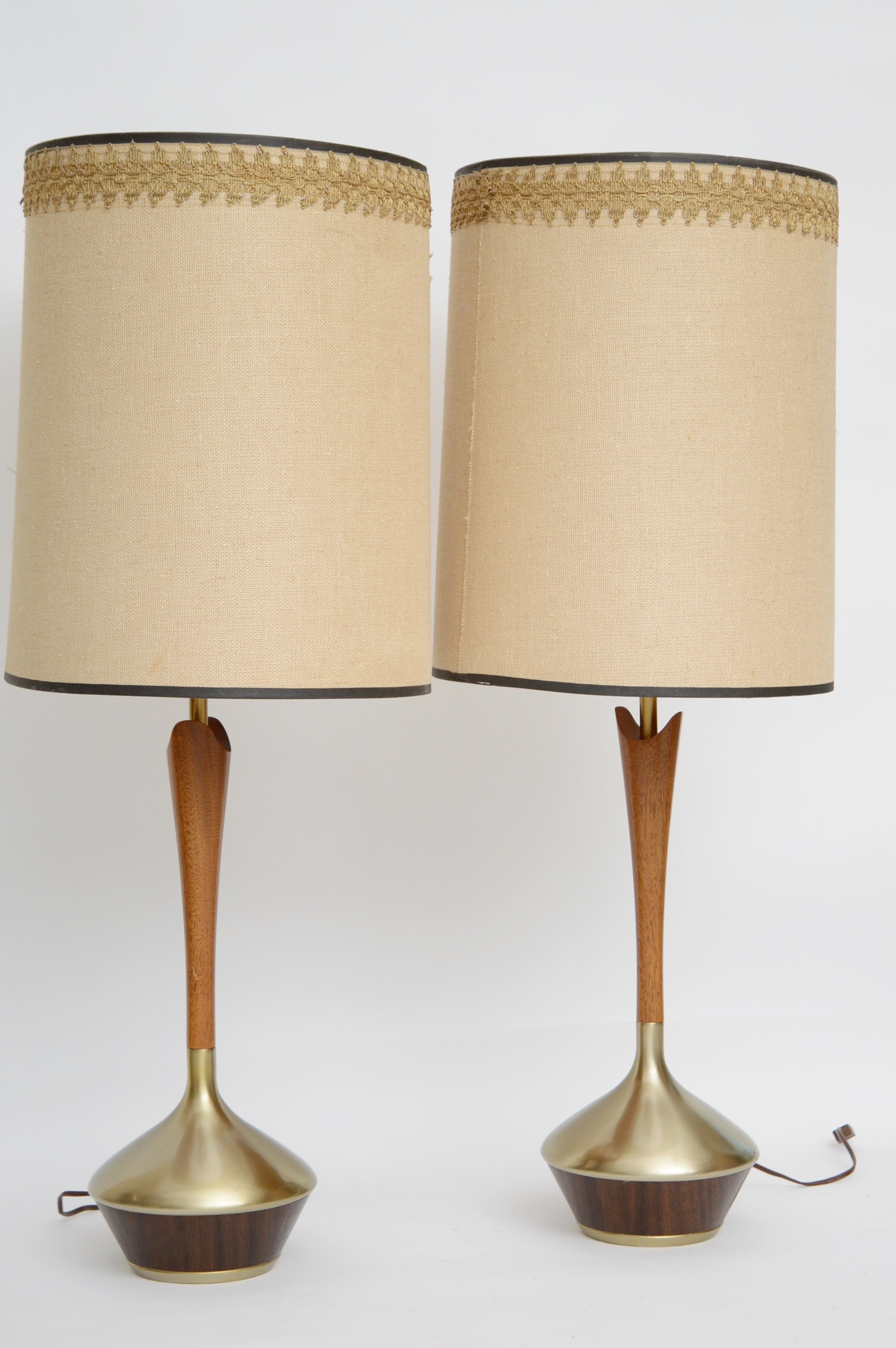Pair of Teak and Walnut Mid Century Modern Buffet Lamps