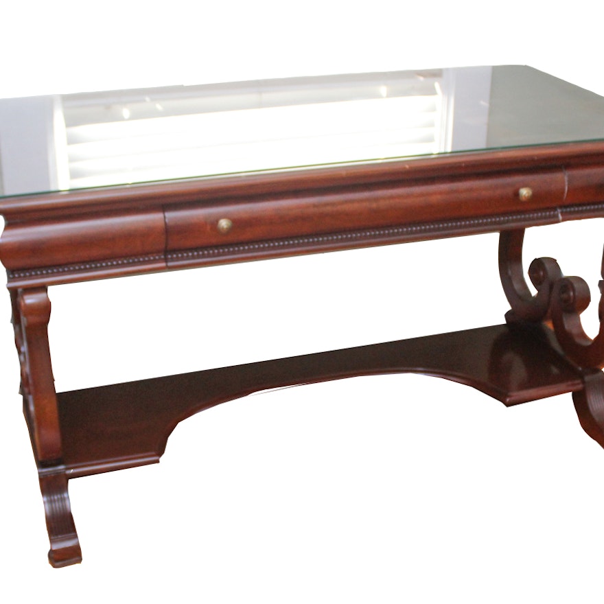 Large Wood Desk With Glass Top