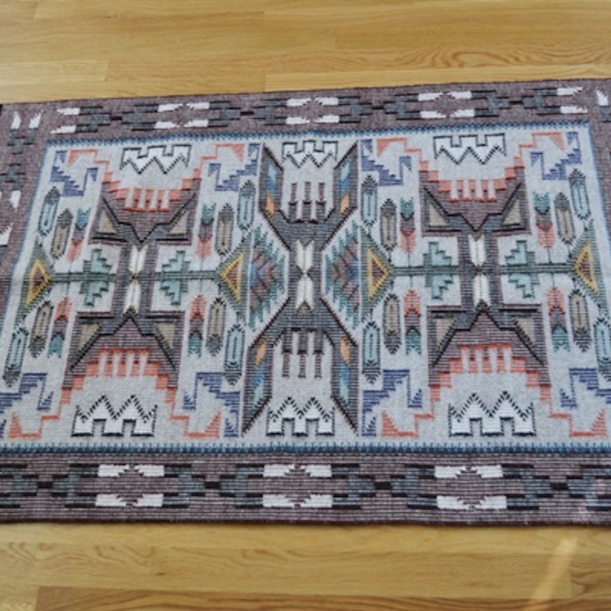 Navajo Nora Wilkenson Raised Outline Woven Accent Rug