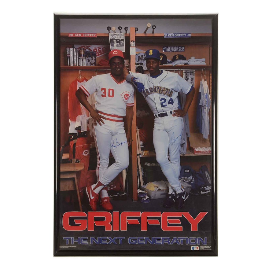Ken Griffey Jr. and Griffey Sr. Signed Poster   COA