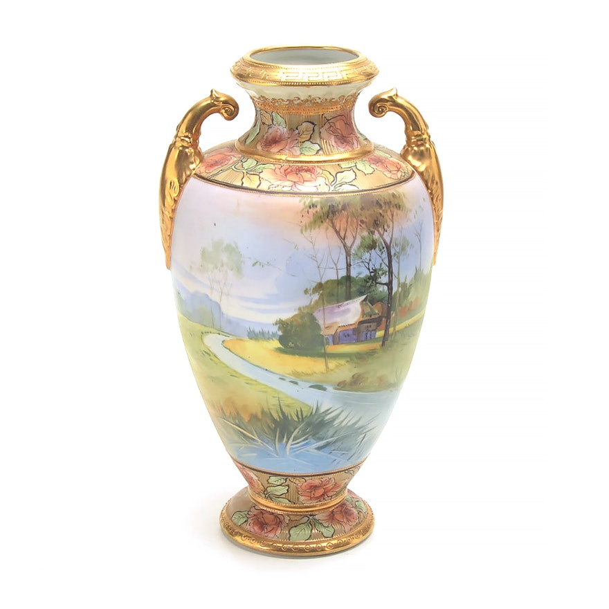 Large Hand Painted Morimura Brothers Nippon Vase