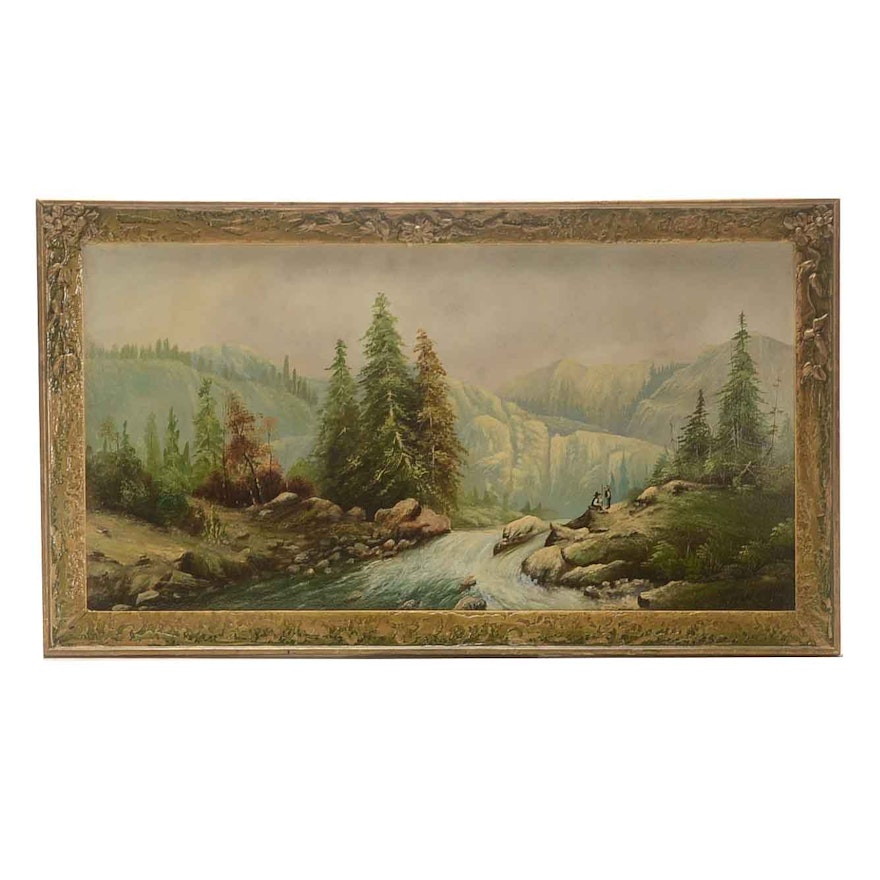 G. Mathews Signed Oil Painting of a Landscape with Figures