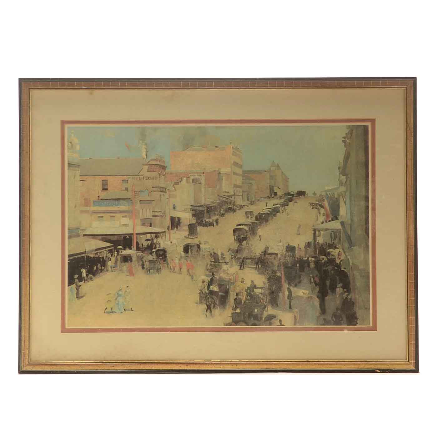 Tom Roberts Offset Lithograph after 'Bourke Street, Melbourne circa 1886'