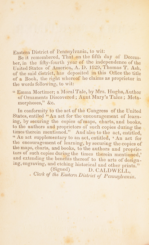 1829 "Emma Mortimer" First Edition