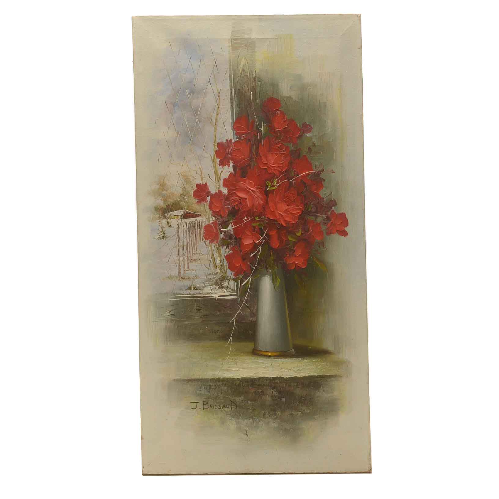 J. Brissaud Signed Oil Painting of a Still Life with Roses