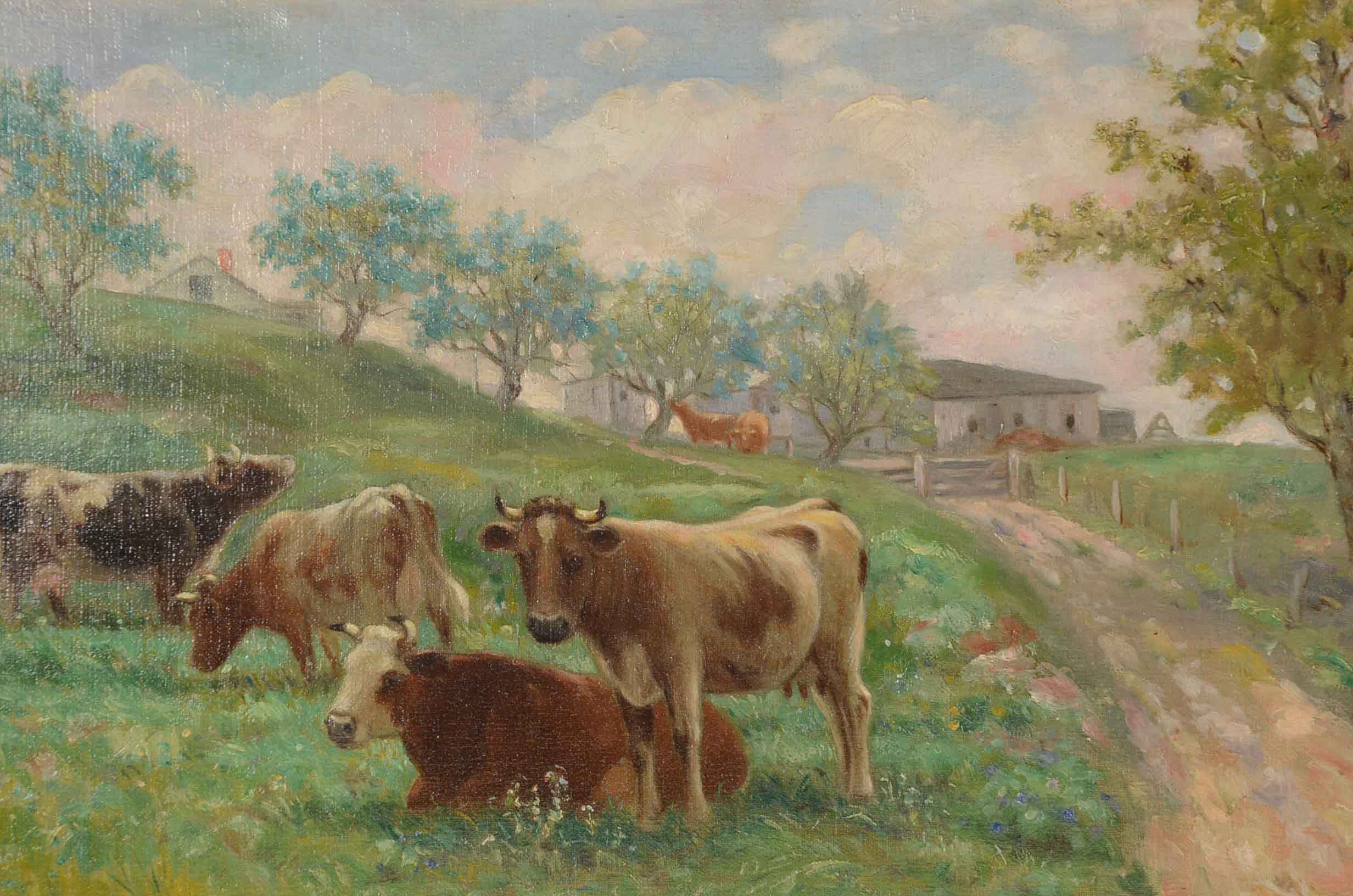 Charles Alfred Meurer Signed Oil Painting of a Bucolic Landscape