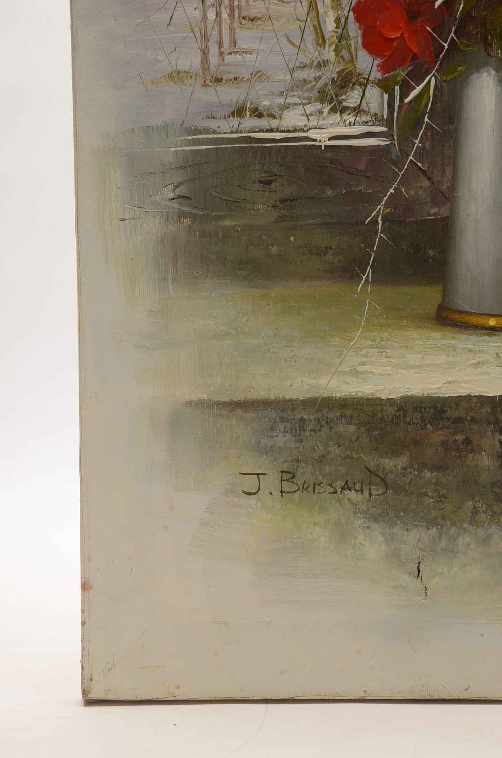 J. Brissaud Signed Oil Painting of a Still Life with Roses