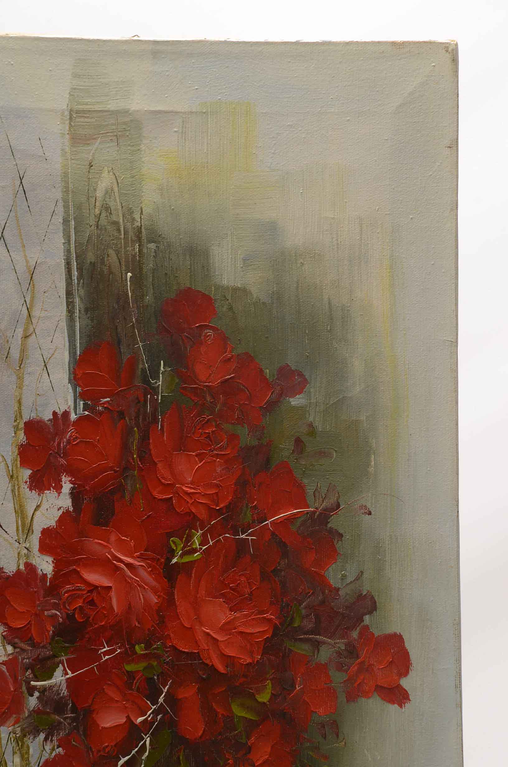 J. Brissaud Signed Oil Painting of a Still Life with Roses