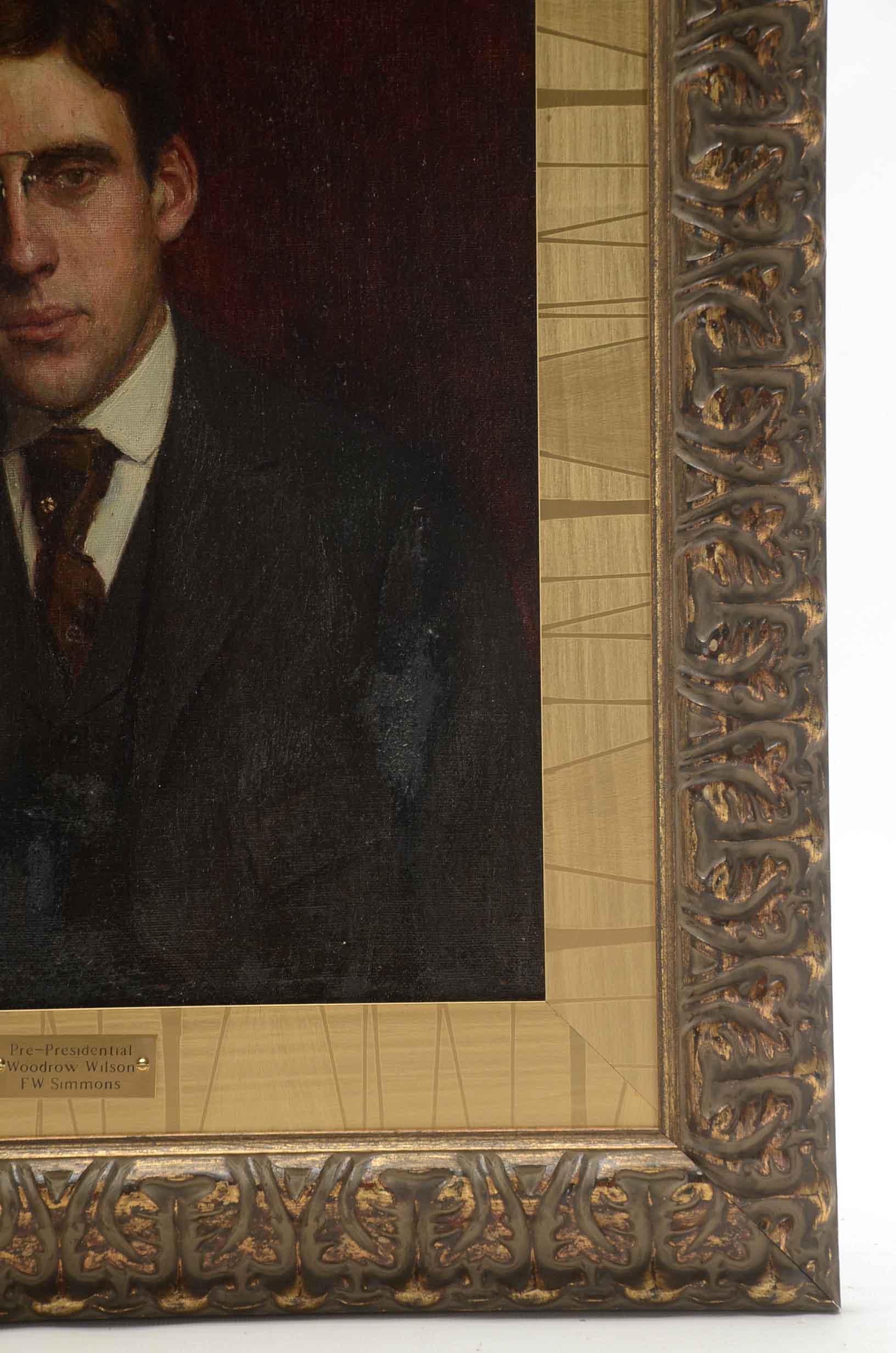 F.W. Simmons Signed Portrait Painting in Oil of Woodrow Wilson