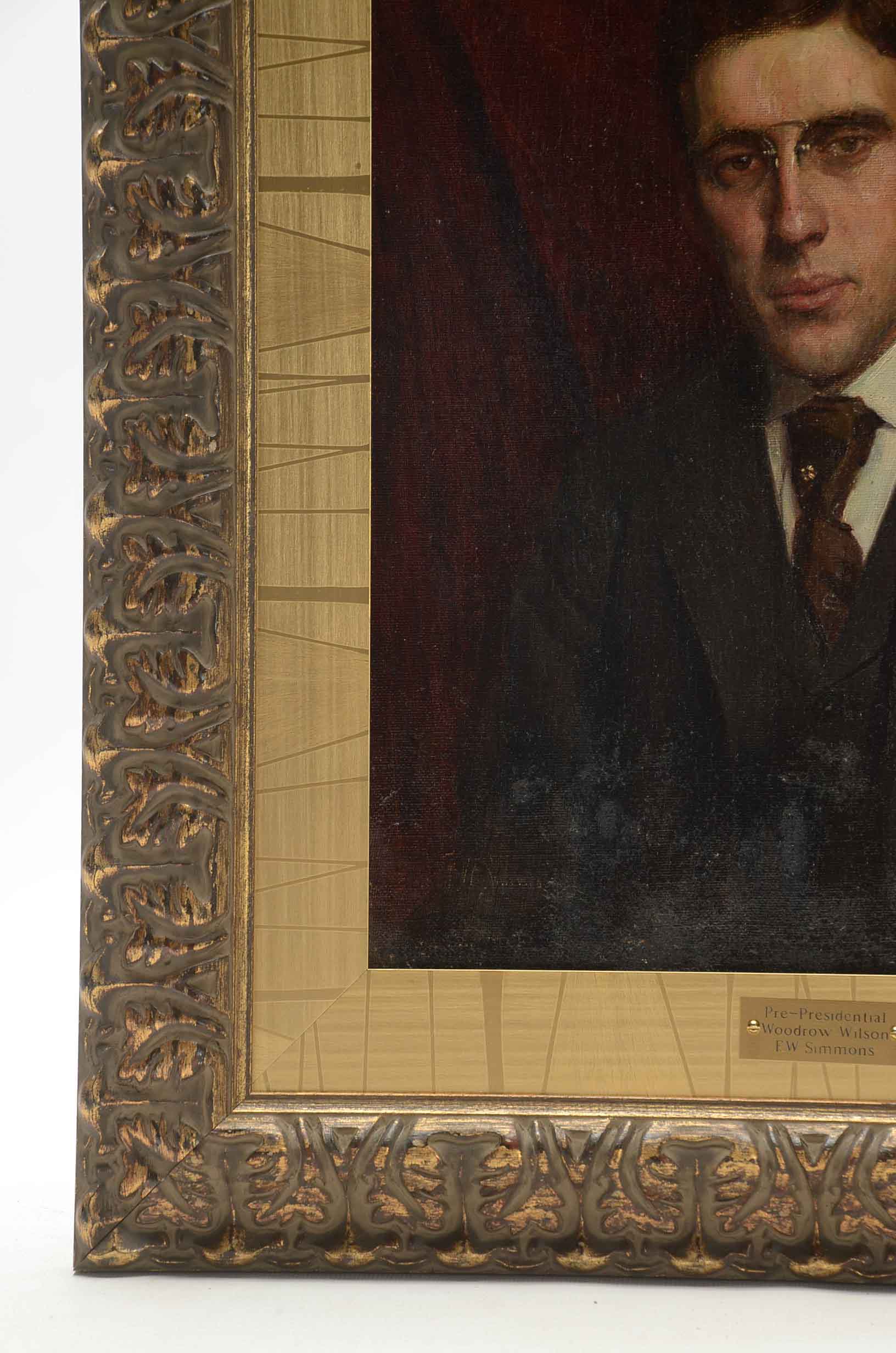 F.W. Simmons Signed Portrait Painting in Oil of Woodrow Wilson