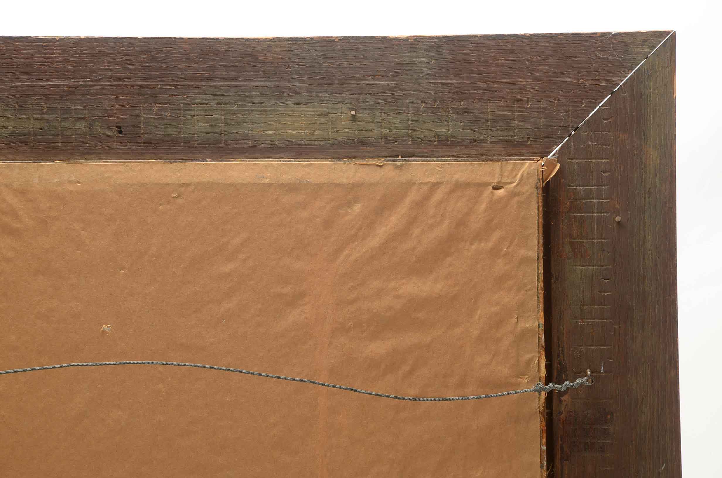 Painting on Embossed Leather of 18th Century Domestic Scene