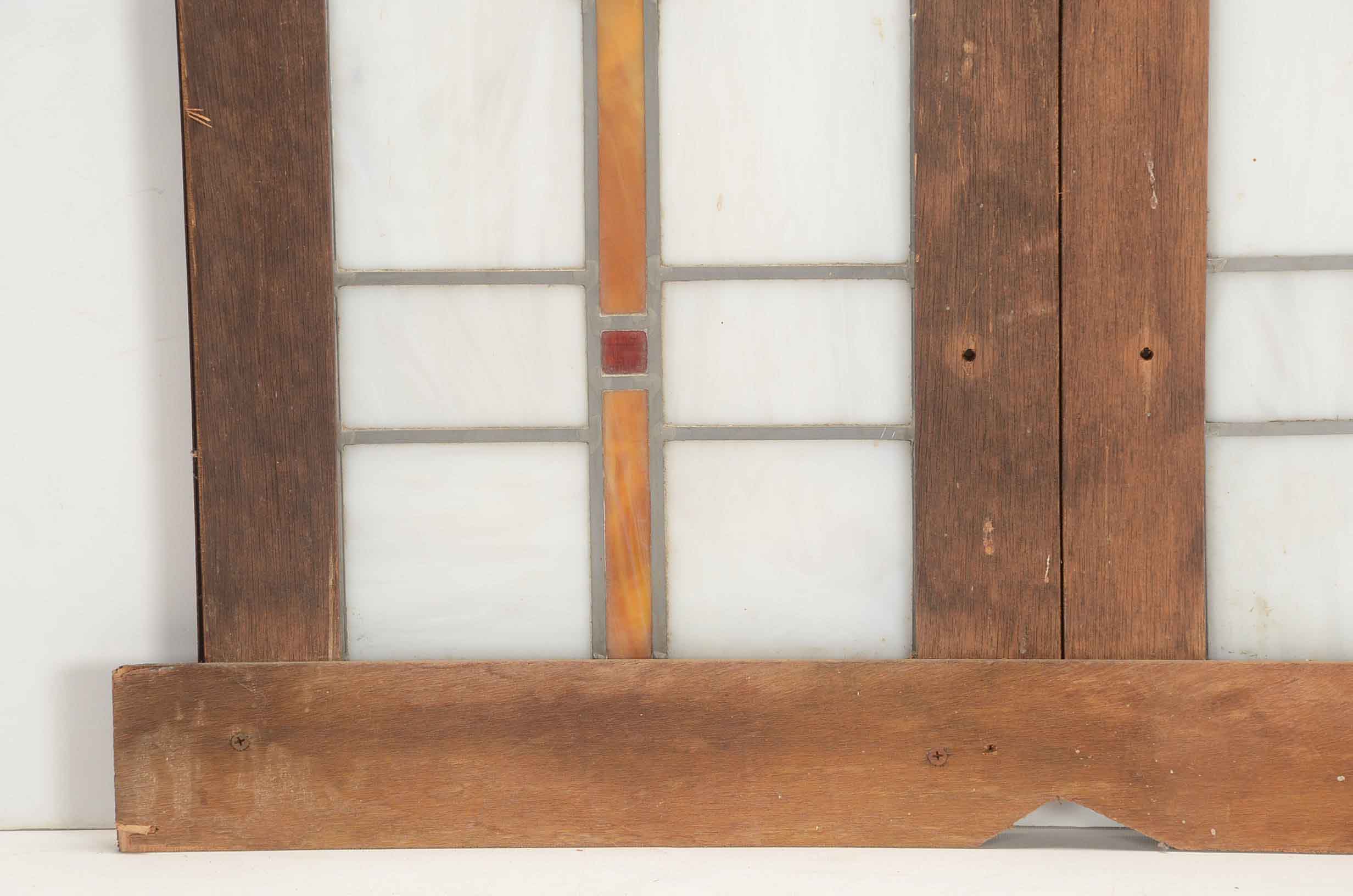 Vintage Leaded Stained Glass Panels in Wood Frame