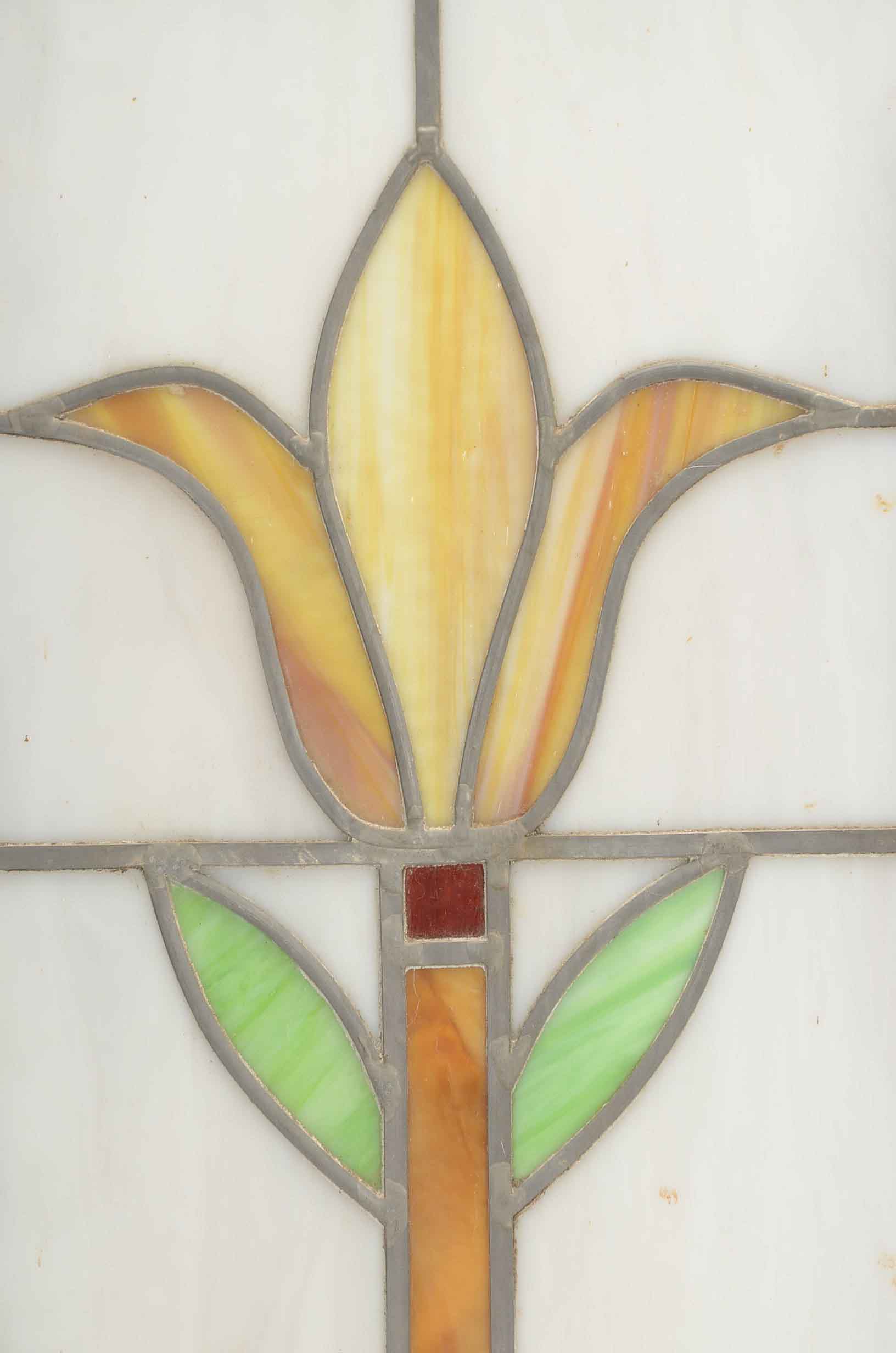Vintage Leaded Stained Glass Panels in Wood Frame