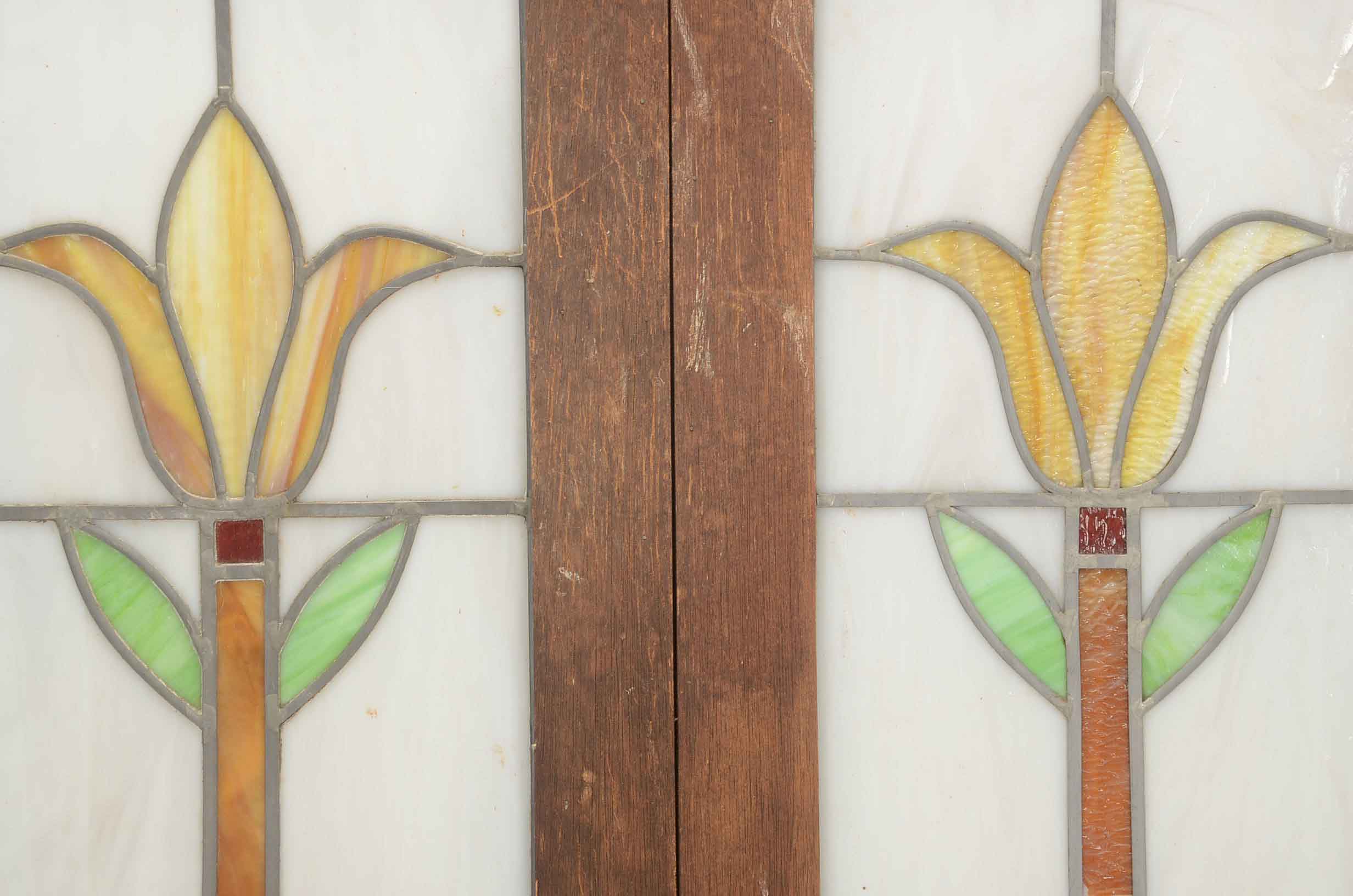 Vintage Leaded Stained Glass Panels in Wood Frame