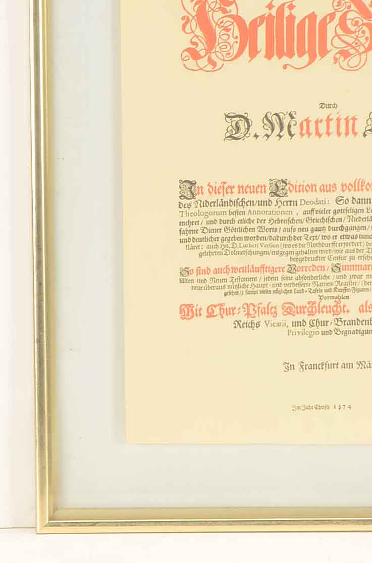 Framed 1574 Martin Luther Bible Page