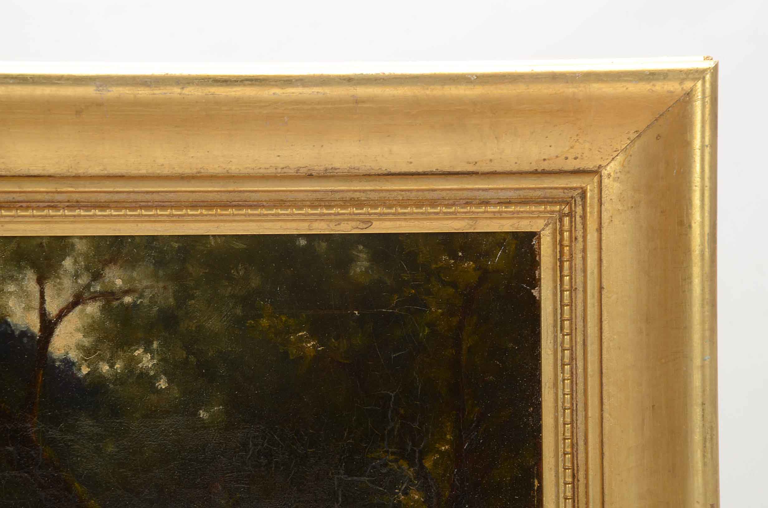 Antique Oil Painting on Canvas of Figures in Landscape