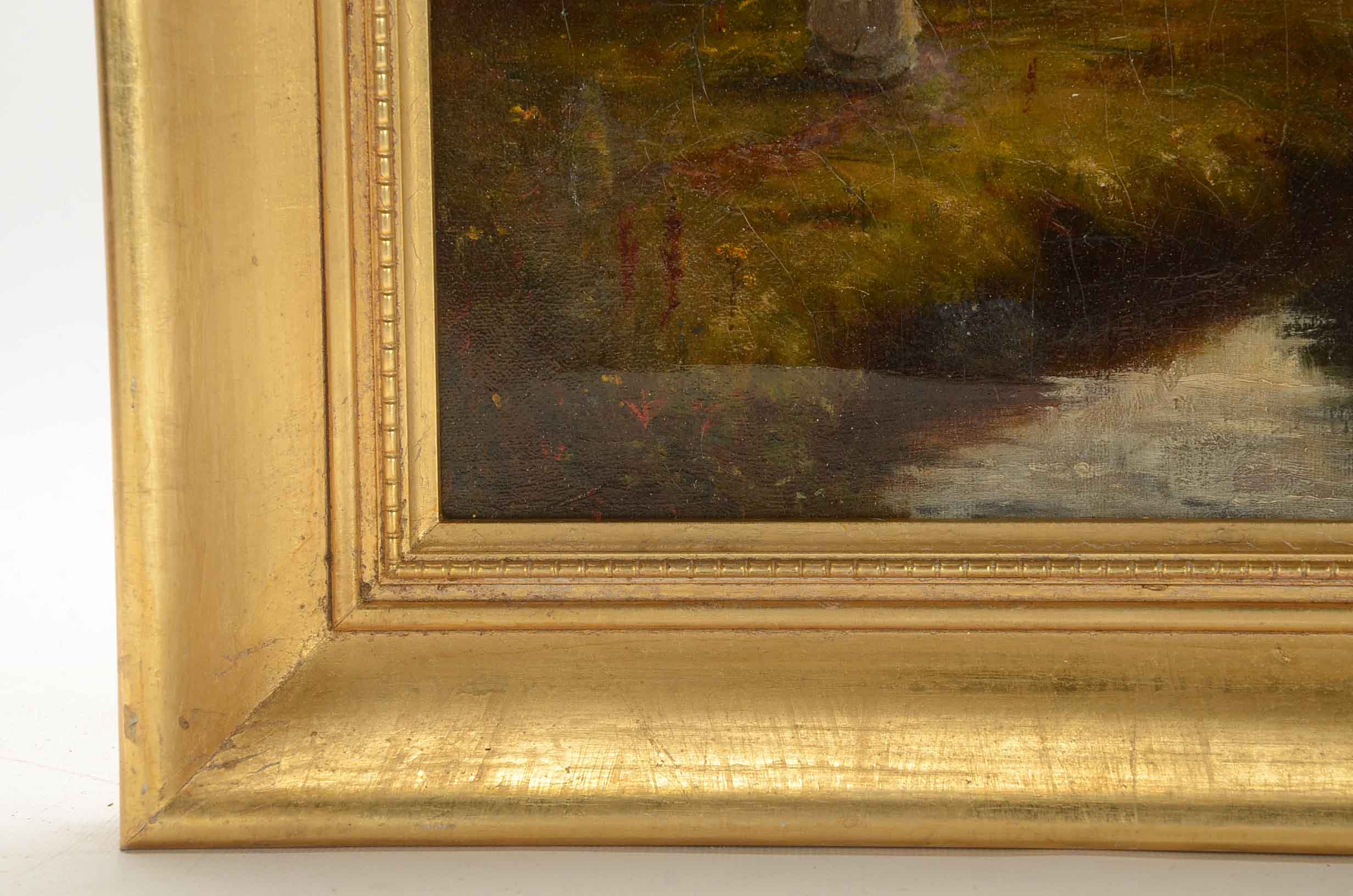 Antique Oil Painting on Canvas of Figures in Landscape
