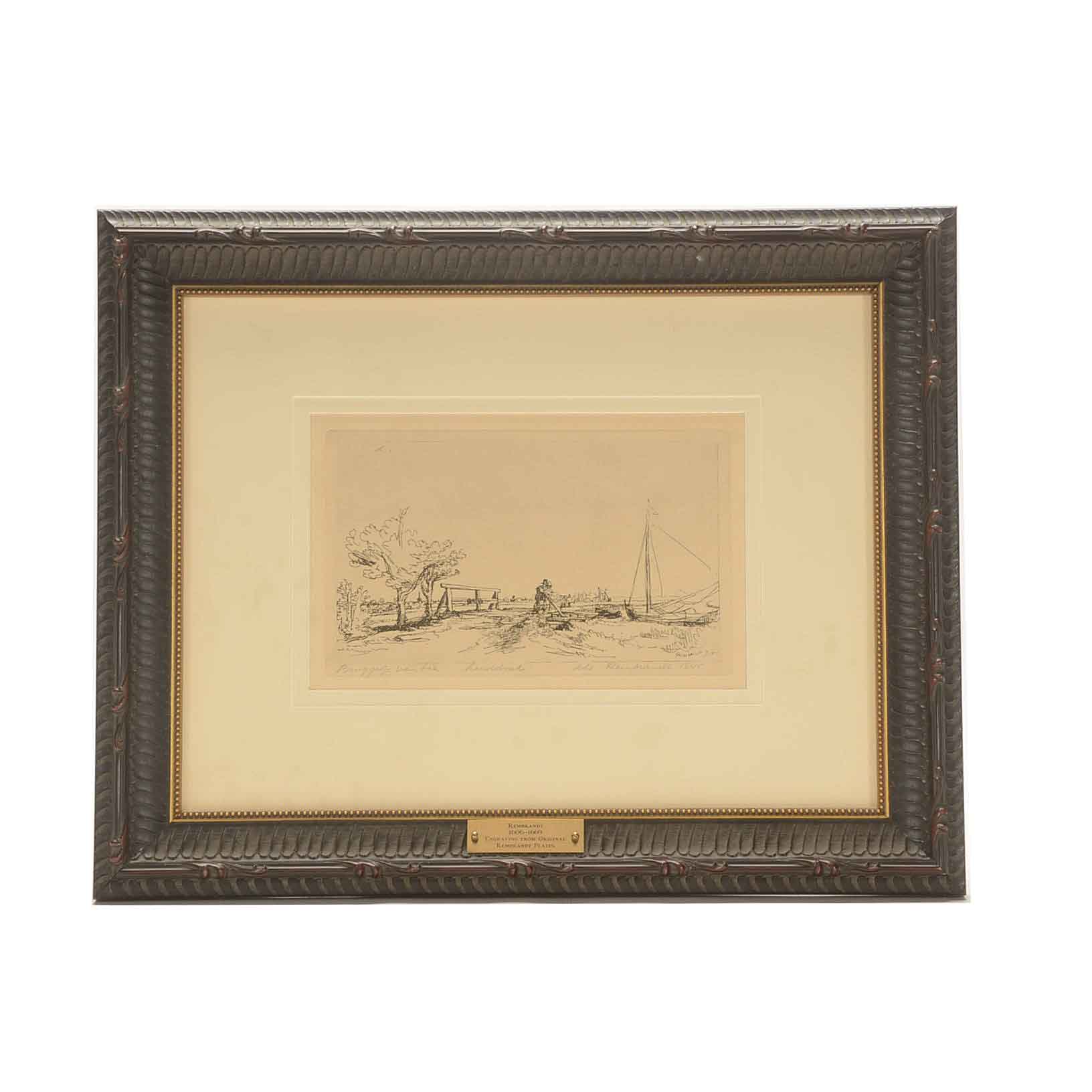 Rembrandt Restrike Engraving "Six's Bridge"