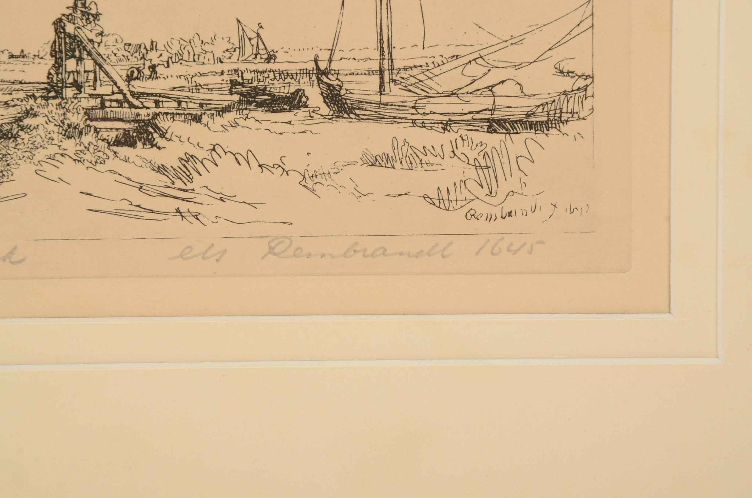 Rembrandt Restrike Engraving "Six's Bridge"