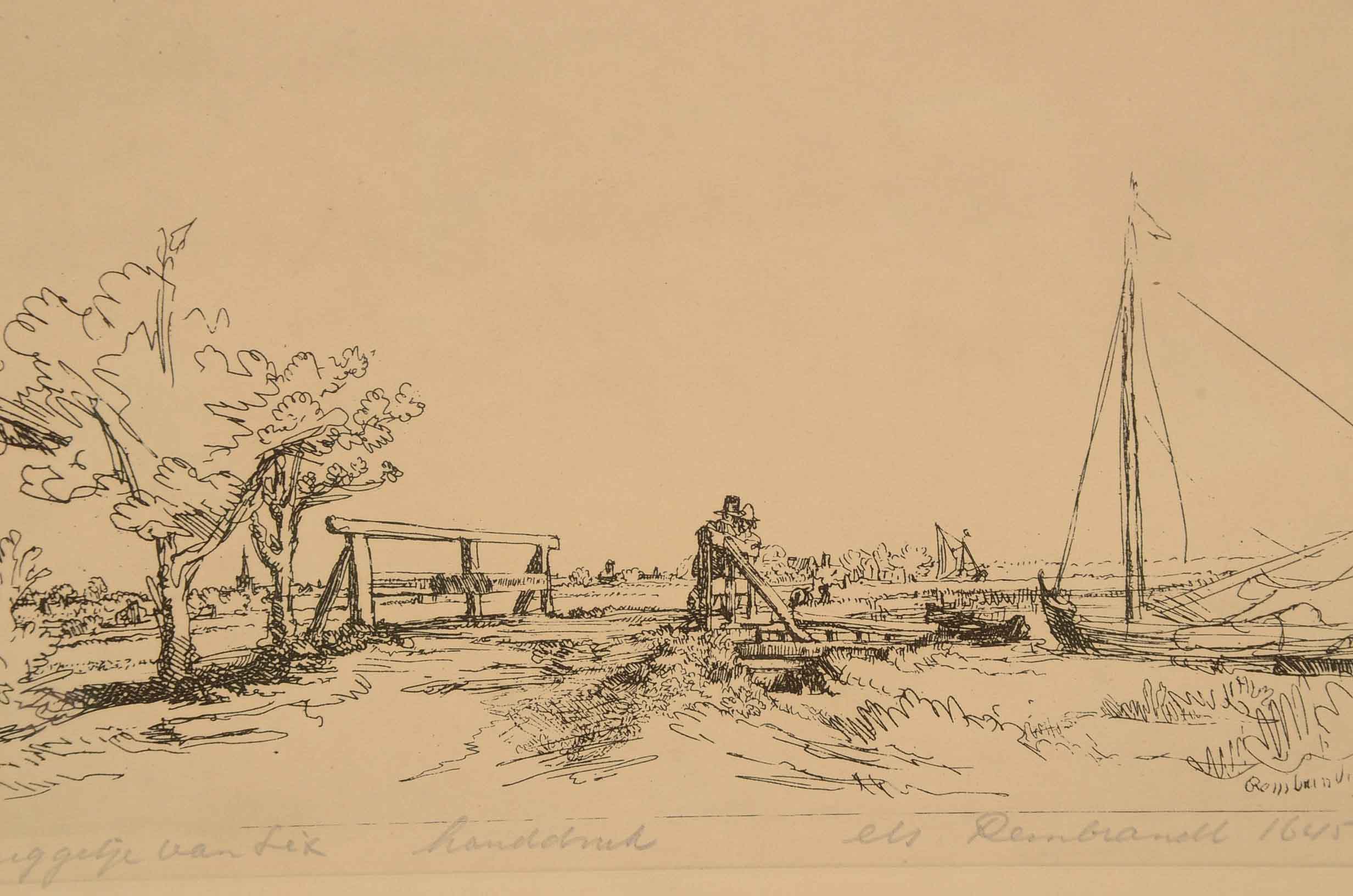 Rembrandt Restrike Engraving "Six's Bridge"