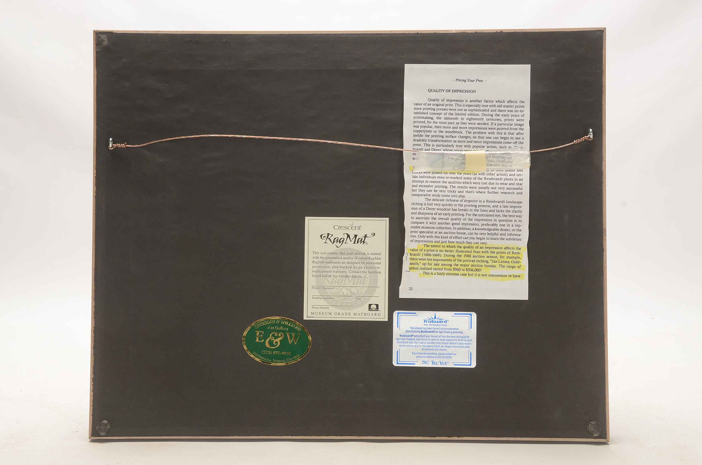 Rembrandt Restrike Engraving "Six's Bridge"