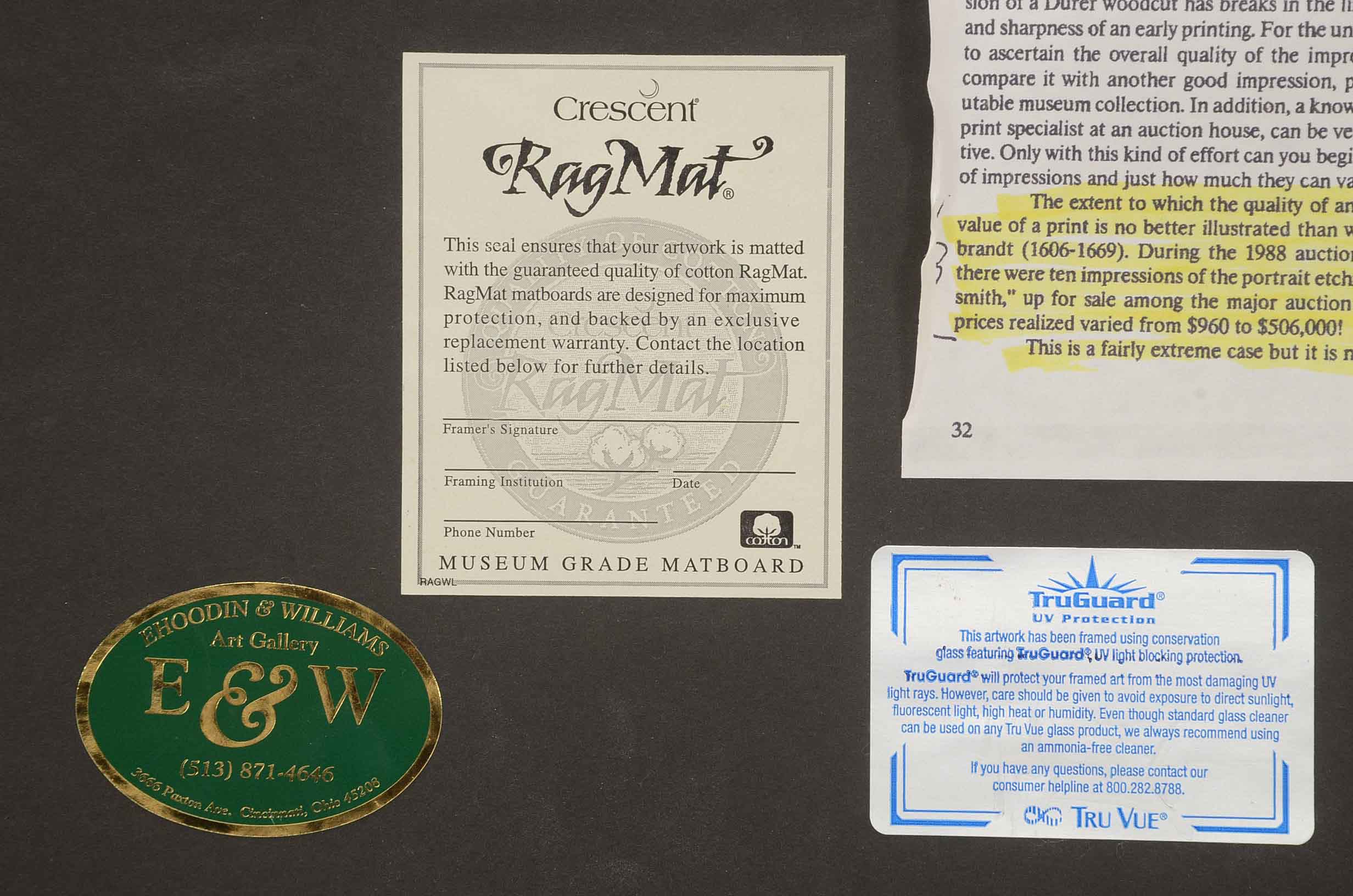 Rembrandt Restrike Engraving "Six's Bridge"