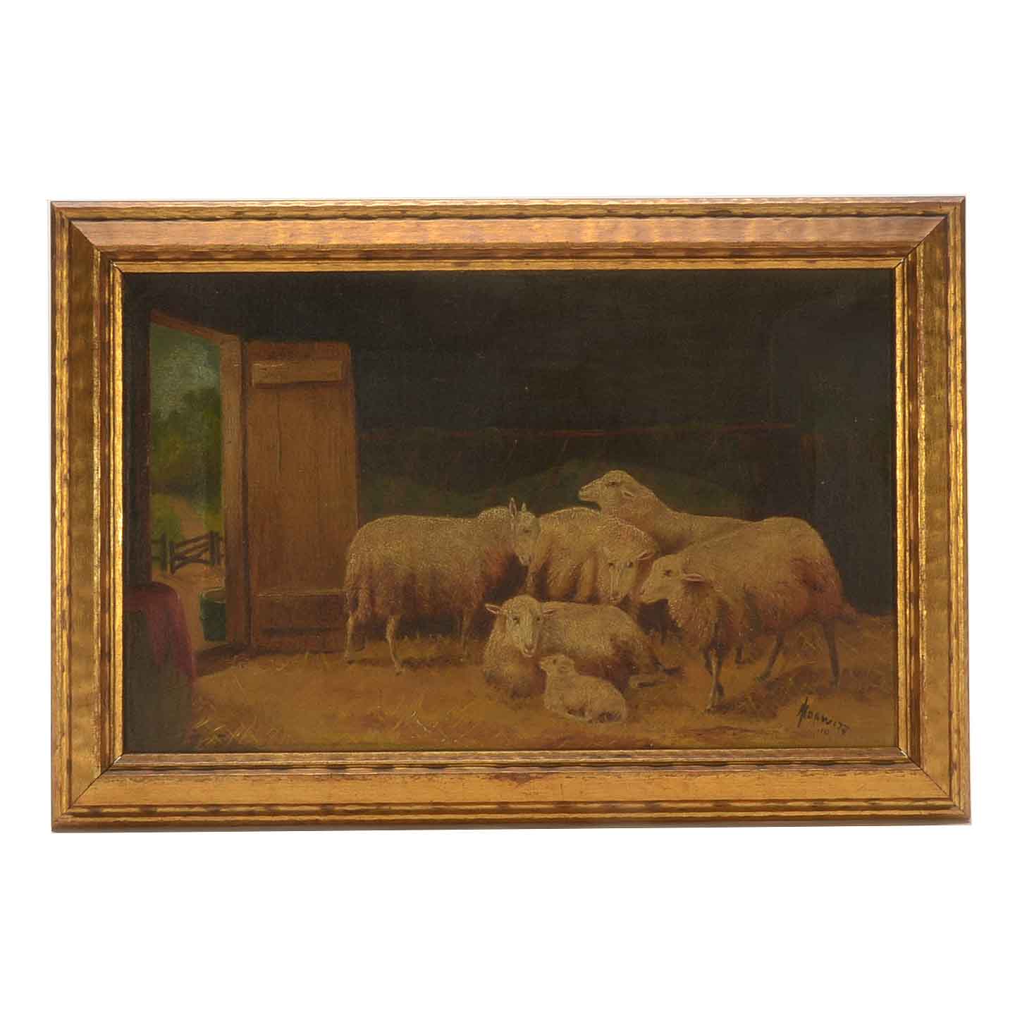 Antique Signed Oil on Canvas Pastoral Painting