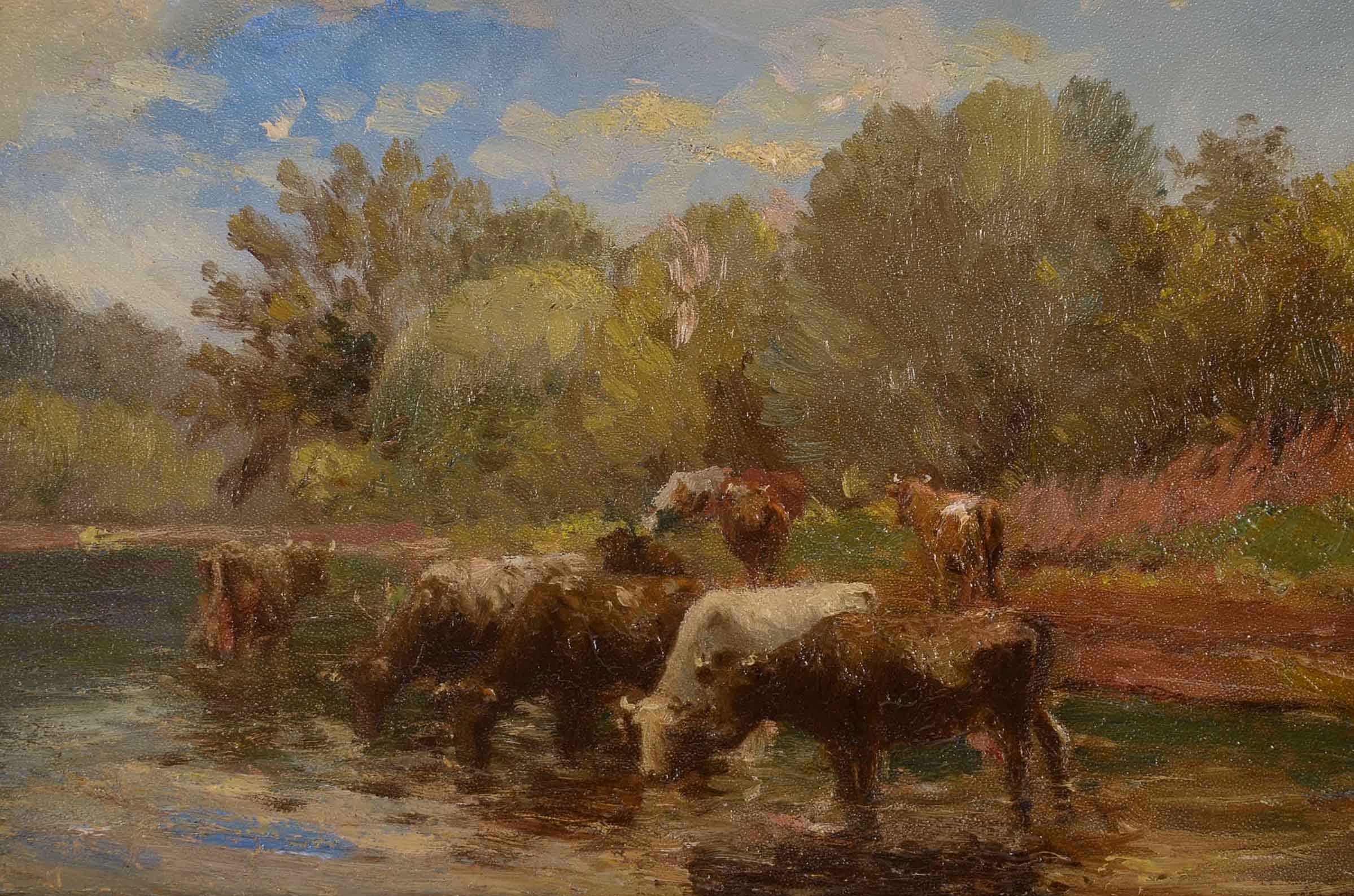 Charles Meurer Oil Painting on Board of Cows in Landscape