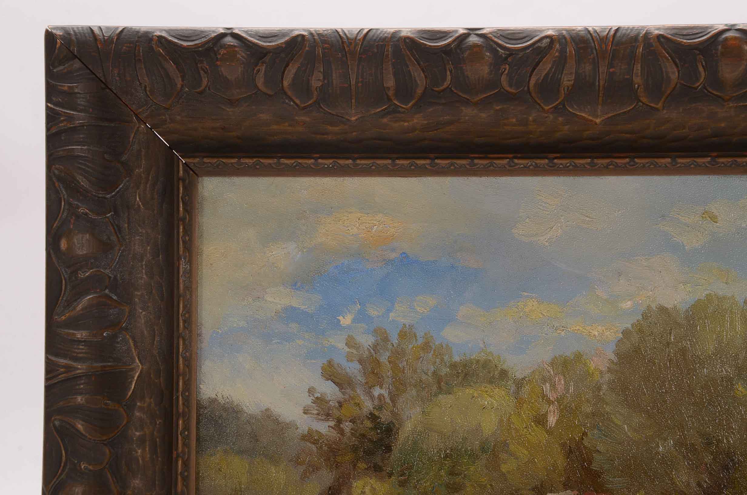 Charles Meurer Oil Painting on Board of Cows in Landscape