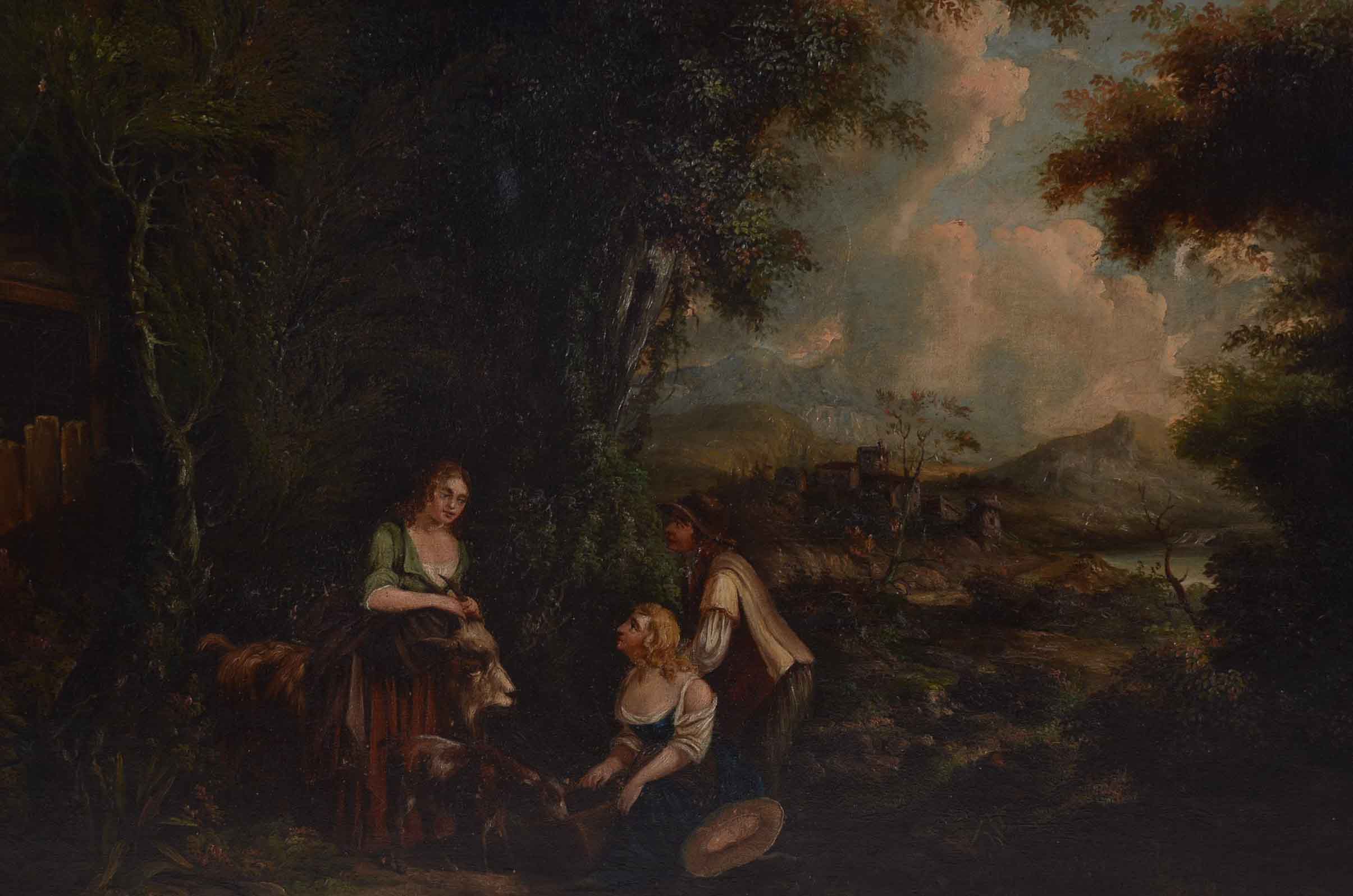 Antique Oil on Canvas Painting of Romantic Landscape