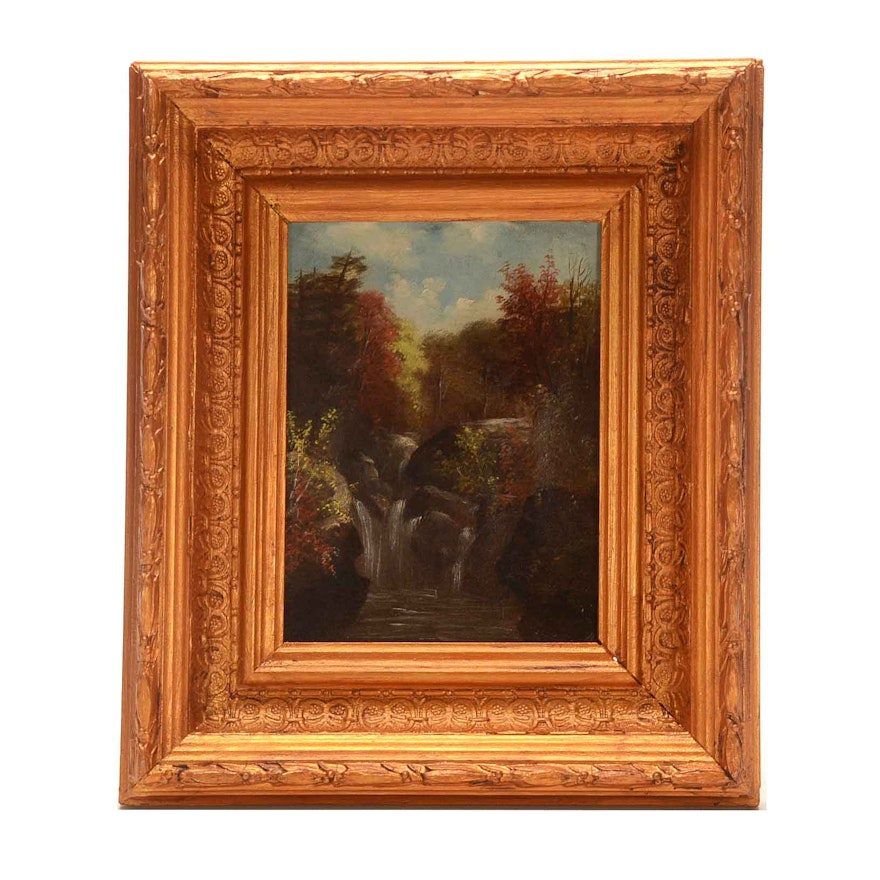 Original Antique Oil Painting on Canvas of a Waterfall