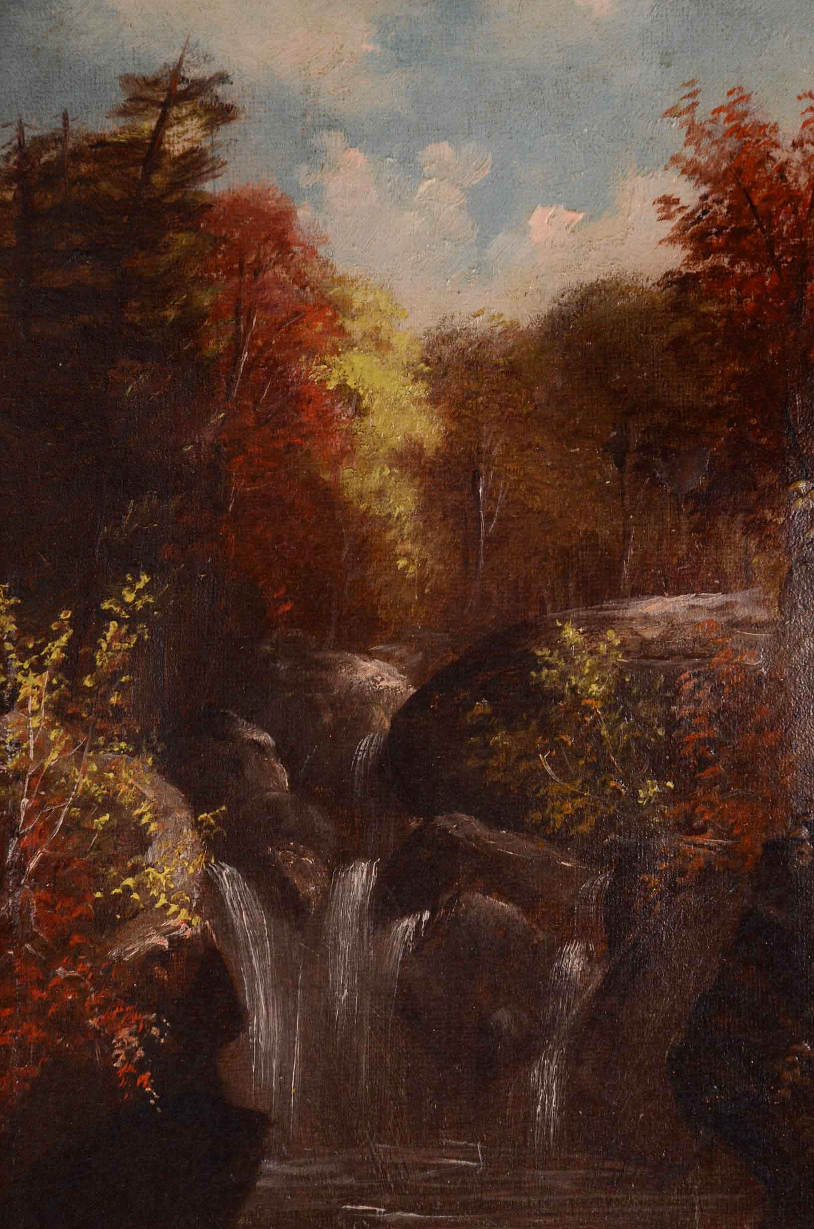 Original Antique Oil Painting on Canvas of a Waterfall