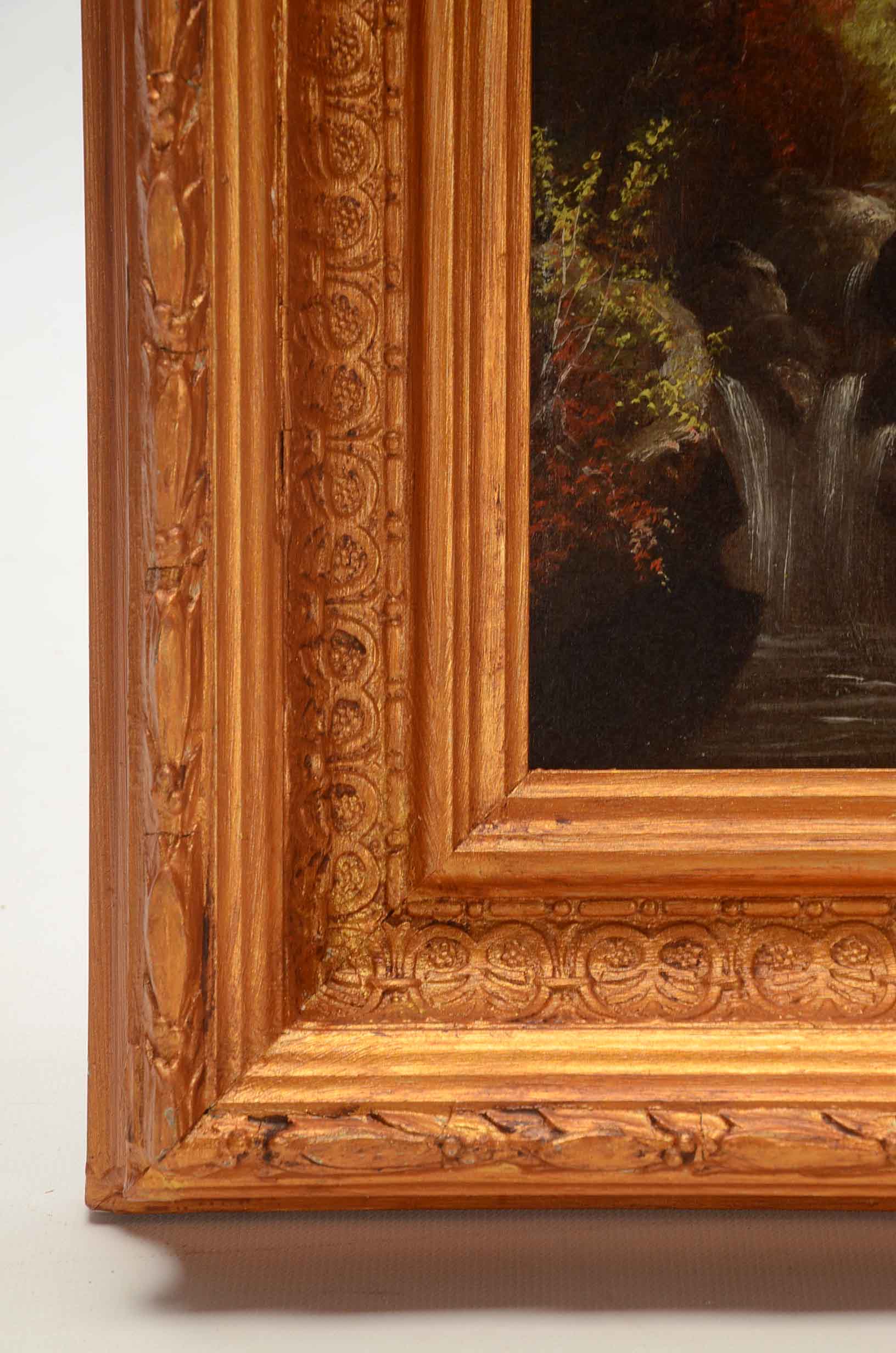 Original Antique Oil Painting on Canvas of a Waterfall