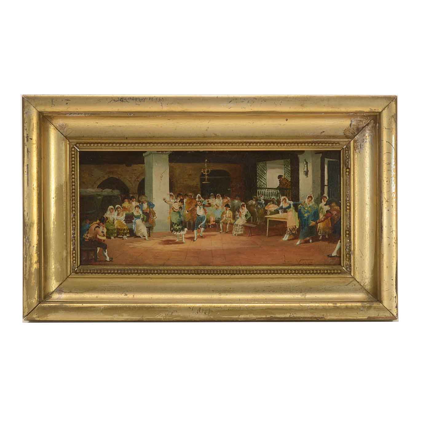 Valez Signed Oil Painting of a Wedding Celebration