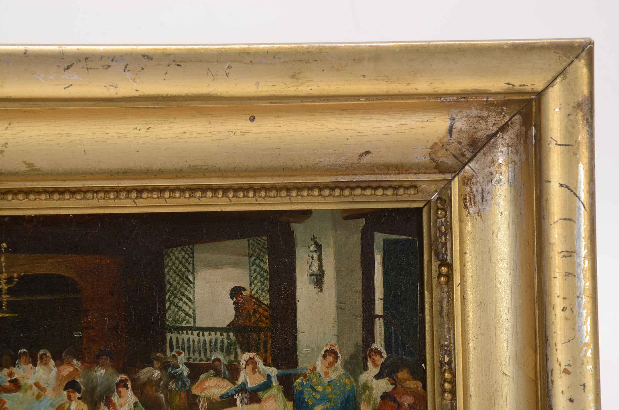 Valez Signed Oil Painting of a Wedding Celebration