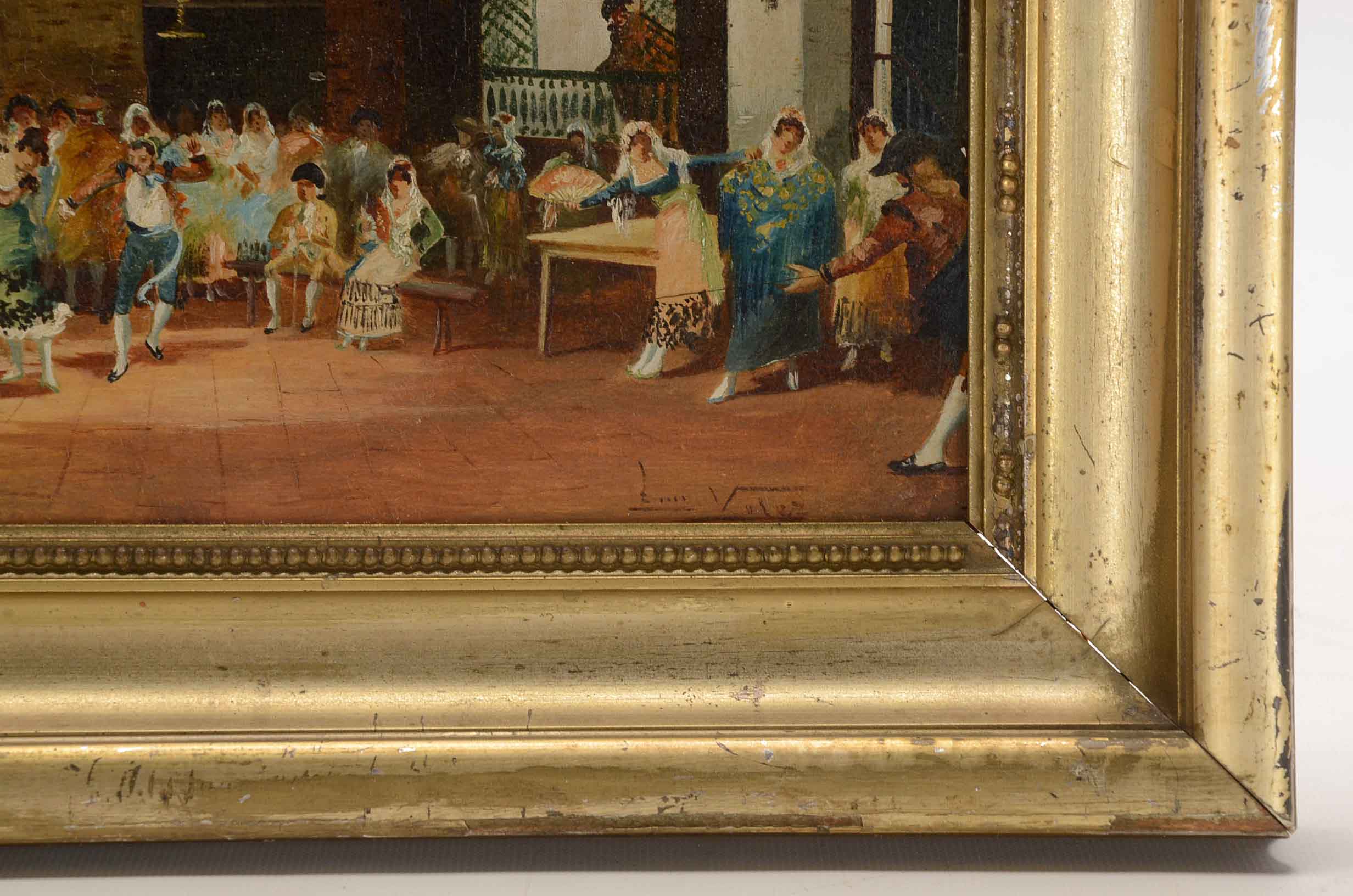Valez Signed Oil Painting of a Wedding Celebration