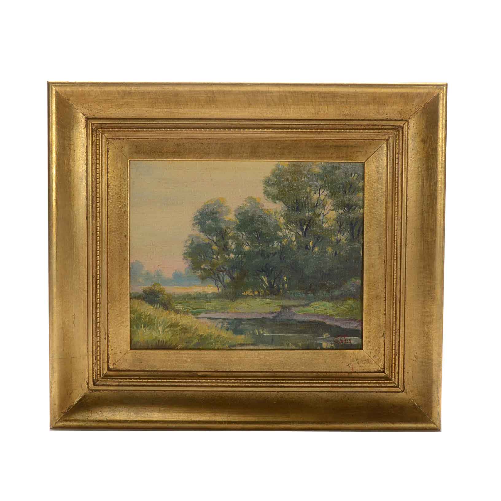 C.W. Fryer Signed Oil Painting of a Landscape at Sunset